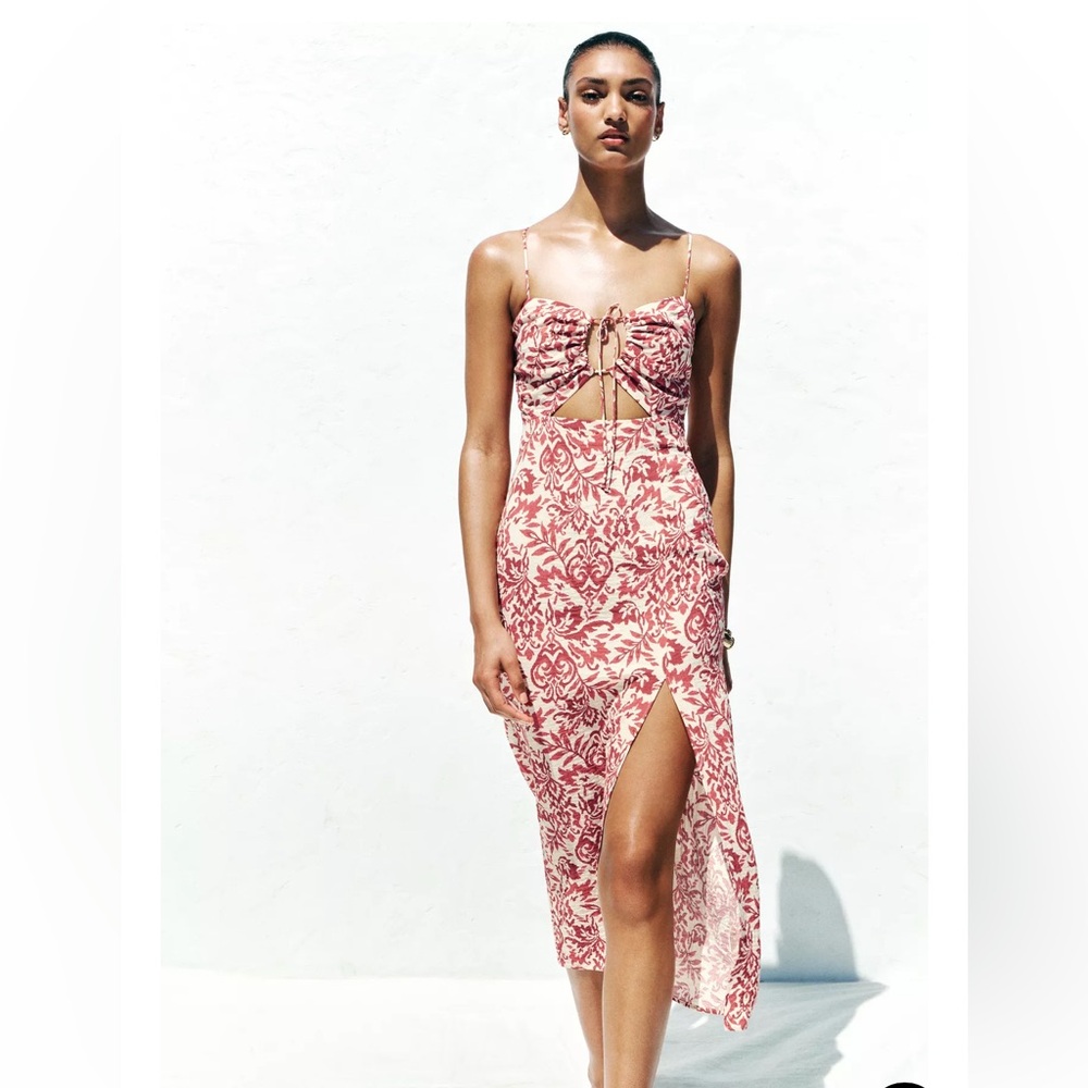NWT ZARA Printed Rustic Midi Dress SzM